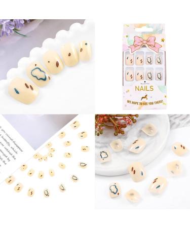 Sethexy Short Square False Fingernails - Glossy White & Blue Acrylic Press-On Nails with Glue | 24 Stylish Nail Tips for Women & Girls - Buy Online on GoSupps.com