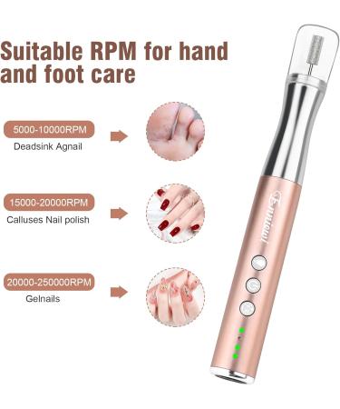Enniewi 25000RPM Rechargeable Electric Nail Drill with Light - Cordless E File for Gel & Natural Nails | Low Heat Manicure Pedicure Set with Dust Cover - Rose - Buy Online on GoSupps.com