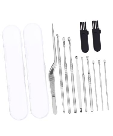 2 sets with Tool Pickers Home Cleaning for Stainless Cleansing Silver Earwax Spoon Curette Earpick Wax Travel Clean Remover Adults Pick Kit Case Ear Cleaner Tools Removal
