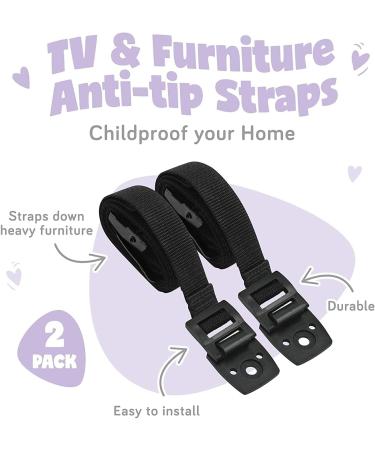 2 Pcs TV Straps Child Safety Furniture Anchors - Adjustable Wall Mounts for Baby Proofing Flat Screen TVs, Dressers & Cabinets - Heavy Duty, Long VESA Screws for Latest TVs - Black - Buy Online on GoSupps.com
