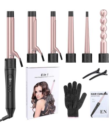 6-IN-1 Professional Curling Wand Set with 6 Interchangeable Ceramic Barrels - Rose Gold - Buy Online on GoSupps.com