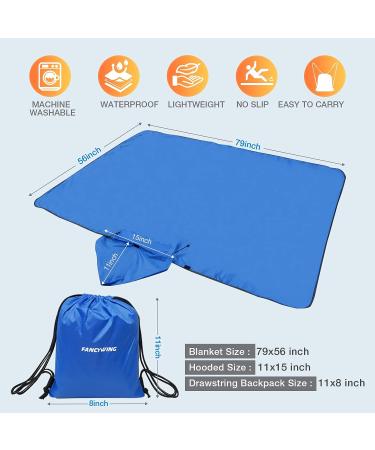 DUKUSEEK Hooded Stadium Blanket | Waterproof & Windproof Outdoor Fleece | Large (79x56) Portable & Wearable | Ideal for Camping, Picnics, Sports & More - Blue - Buy Online on GoSupps.com