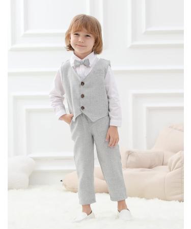 Mint Green Baby Boys Wedding Suit Set | 3pcs Herringbone Tweed Outfit | Christening Clothes | 3-4 Years Light Grey - Buy Online on GoSupps.com