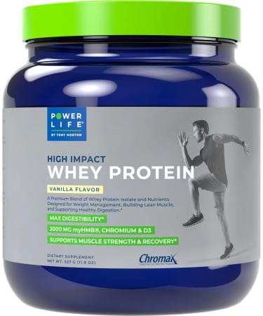 POWERLIFE Tony Horton High Impact Grass Fed Whey Protein with 3000 MG of HMB No Sugar Added Non-GMO Hormone and Antibiotic Free 15 Servings (Vanilla - New Formula)