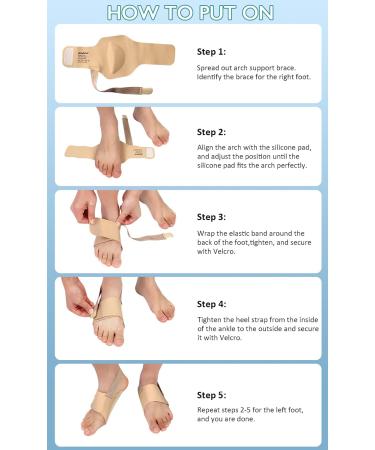 Ailaka Arch Support Braces for Plantar Fasciitis - Adjustable Compression Bands with Gel Pad for Flat Foot Pain Relief - Beige, Various Sizes - Buy Online on GoSupps.com