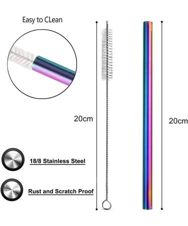 NEBYWOLD Reusable Stainless Steel Wide Boba Drinking Slant Straws Fat Straws Smoothie/Bubble Tea/Milkshakes Straws with 2 Cleaning Brush & Carry Bag 12mm/0.5" Wide Slant Rainbow - Buy Online on GoSupps.com
