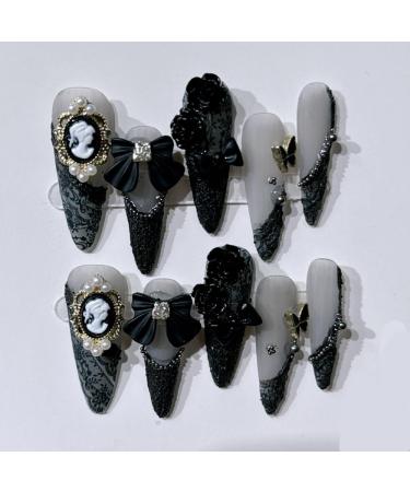 Handmade Almond Shaped Long Pointed Nails Manicure Patches Fake Nails(Size:M)