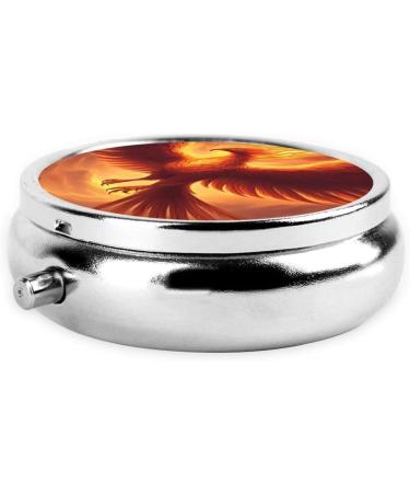 Buy Beautiful Phoenix Portable Metal Pill Box - Round Mini 3-Compartment | Ideal for Travel & Small Pills - Buy Online on GoSupps.com