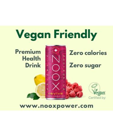 NOOX Revive Vitamin & Nootropics energy drink Raspberry & Lemonade Flavour 12 x 250ml Caffeine + L-Tyrosine Magnesium Zinc Panax Ginseng B Vitamins Vitamin C Low Calories Vegan Gluten free - Buy Online on GoSupps.com
