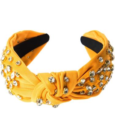 scicent Hair Bands for Girls Yellow Headband for Women Crystal Rhinestone Embellished Wide Top Knot Head Bands Fashion Hair Accessories for Party Non-Slip Hair Hoops - 25806 - Buy Online on GoSupps.com