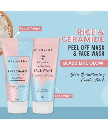 Glam.veda Rice & Ceramide Combo | Skin Brightening & Anti Dullness | Improves skin barrier | Suitable For Dry to Combination Skin types | Face Wash & Peel Off Mask Combo - Buy Online on GoSupps.com