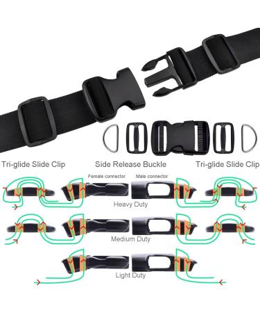 6 Yards Black Nylon Webbing Strap Set with Plastic Buckles, Tri-glide Slides, and Metal D Rings - 3/4 Inch - Buy Online on GoSupps.com