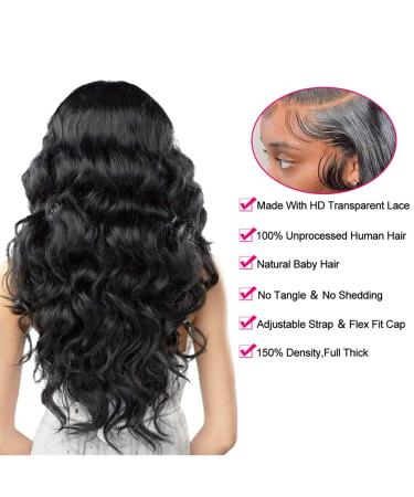 LSYBEAUTY Body Wave Lace Front Wig 22 Inch - 180% Density Brazilian Virgin Hair - Glueless 4X4 Lace Closure Wig for Black Women - Pre Plucked with Baby Hair - Natural Color 22 Inch - Buy Online on GoSupps.com