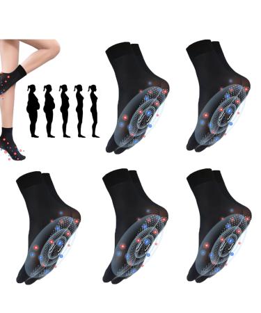5 Pairs Tourmaline Ionic Body Shaping Stretch Socks Rapid Detox & Tourmaline Ionic Body Shaping Stretch Socks Negative Ions Shaping Elastic Socks for Spring and Summer (Black) 5 Pairs Black