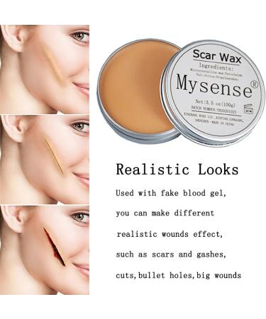 Mysense Scar Wax Kit 3.5oz for SFX Makeup - Halloween Special Effects Set with Spatula, Fake Blood, and Stipple Sponges - Buy Online on GoSupps.com