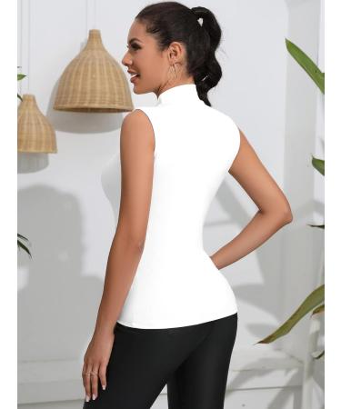 FOUGEDE Women's Mock Turtleneck Slim Fit Tops 2 Pack - Sleeveless White-Black - Buy Online on GoSupps.com