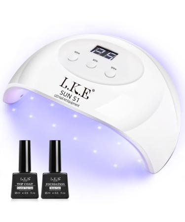 LKE UV LED Nail Lamp for Gel Nails with Base Gel Top Coat Kit, 72W Professional Gel Polish Nail Light Nail Dryer Curing Auto Sensor Manicure Tools Nail Gel Kit Gifts for Women (White)