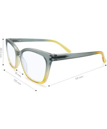 Shop Stylish Gray Yellow Two Tone Oversize Blue Light Glasses for Women | Chic Cat Eye Reading Glasses - 1.0 Magnification Frames - Buy Online on GoSupps.com