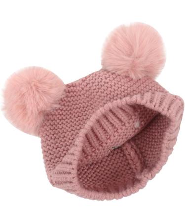 XYIYI Baby Kids Winter Warm Knit Hat with Crochet Fur Pom - Bear Pink | 6-24 Months - Buy Online on GoSupps.com