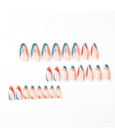 Justotry 24 Pcs Swirl Short Stiletto False Nails with Glue - Pastel Press on Nails for Women - Almond Stick on Nails - Medium Sized Coloured and Swirl Design - Buy Online on GoSupps.com
