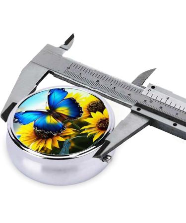 Sunflower Blue Butterfly Portable Metal Pill Box | Round Mini 3-Compartment | Ideal for Small Pills | Travel Essential - Buy Online on GoSupps.com