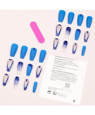 tesrgre Blue French Wearable Nails Wearable Press on Nails False Nail Tips Full Cover Nail Tips Art Finished Nails - Buy Online on GoSupps.com