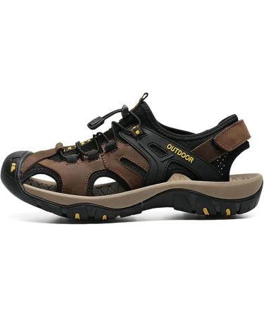 Veool Men's Outdoor Closed Toe Sandals - Adjustable Heel Strap Hiking Shoes - Summer Trekking Sandals - Size 45 EU - Brown - Buy Online on GoSupps.com