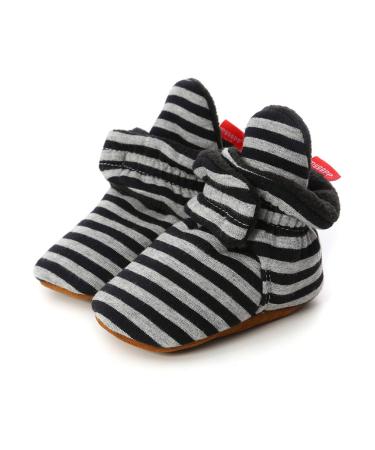 EDOTON Unisex Newborn Winter Boots Warm Stripe Bootie Non-Slip Sole Soft Stay On Ajustable Bootie Sock 12-18 Months Stripe Dark Black