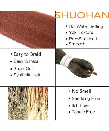 SHUOHAN 26 Inch Pre-stretched Braiding Hair Extensions 8 Pack - Yaki Texture Crochet Braids in 1B/27/613 Black to Light Brown to Beige - Hot Water Setting Synthetic Hair for Twist Braids - Buy Online on GoSupps.com