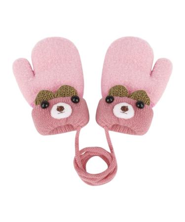 IPENNY Toddler Magic Stretch Mittens Thick Plush Lined Winter Baby Boys Girls Knitted Gloves Warm Fluffy Full Finger Gloves Cold Weather Ski Gloves for 0-6 Y Style B-pink L*W: 12*7cm for 0-3Y