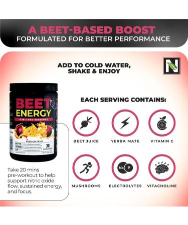 Nutrology Beet Energy O2 Pre Workout Beet Juice Powder - Boost Energy Endurance & Nitric Oxide with Beet Powder Yerba Mate Adaptogens & Electrolytes Passion Fruit Flavor 30 Servings - Buy Online on GoSupps.com