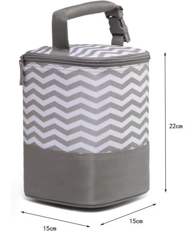 LCY Insulated Baby Bottle Cooler Bag - Grey & White Waves | Fits 4 Bottles | Hanging Strap Included - Buy Online on GoSupps.com