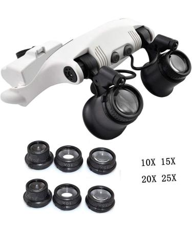 Magnifier 10X 15X 20X 25X with 2 LED Light Double Eye Glasses Headhand Wearing Magnifying Jeweler Watch Clock Repair Loupe - Buy Online on GoSupps.com