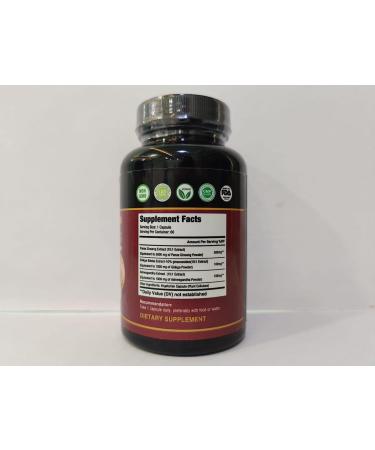 Nootamin Naturals Korean Red Panax Ginseng 7000mg + Ginkgo Biloba + Ashwagandha | Energy, Strength, Focus, Memory | 60 Vegan Capsules - Buy Online on GoSupps.com