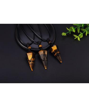XIANNVXI Healing Crystal Pointed Necklace with Adjustable Black Rope - Natural Gemstone Pendant Jewelry for Men and Women | E-Tiger Eye Stone - Buy Online on GoSupps.com