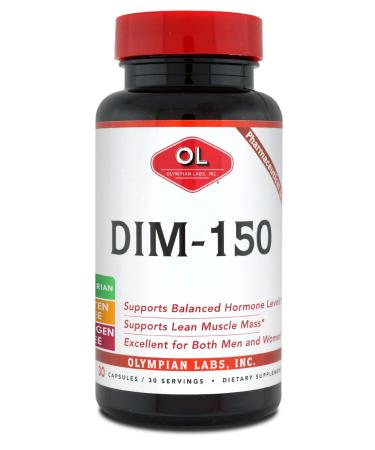 Olympian Labs DIM Supplement 150mg - DIM Diindolylmethane 30 Capsule Supply of DIM for Estrogen Balance, Hormone Menopause Relief, Acne Treatment, PCOS, Bodybuilding 150mg - 30 Caps