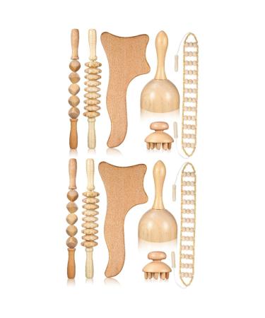 Healvian 12 STK Massage tools massage device wooden cup back muscle wooden wizard roller therapy tool engraved roll rod contour board wooden and