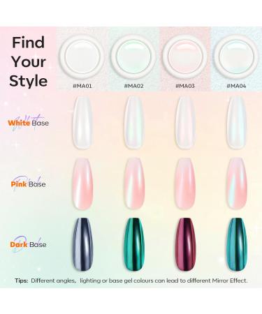 Modelones Chrome Nail Powder Set - White Pearl Effect 4Pcs Powder, Silicone Brush, Cotton Swabs & Color Display Sticks - Buy Online on GoSupps.com