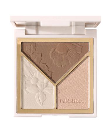 jojomis 3Colors Highlighter Contour Palett Face Contouring Kit Nose Shadow Highlighting Powder - Brown