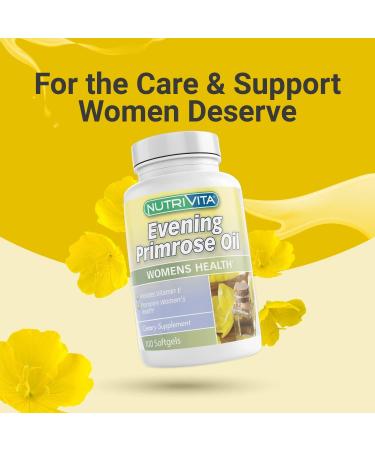 Nutrivita Evening Primrose Oil Capsules 750mg - Rich in Vitamin E & GLA - 100 Soft Gels for Women - Buy Online on GoSupps.com