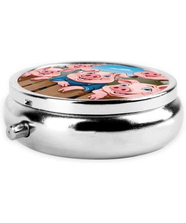Funny Cute Pig Pattern Round Pill Box - 3 Compartment Travel Medicine Organizer | Portable Pocket Purse for Vitamins & Tablets - Buy Online on GoSupps.com