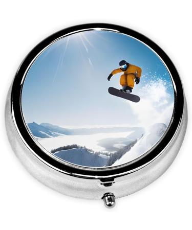 Snowboarding Mini Round Pill Box | 3 Compartment Portable Pill Organizer for Travel & Home - Buy Online on GoSupps.com