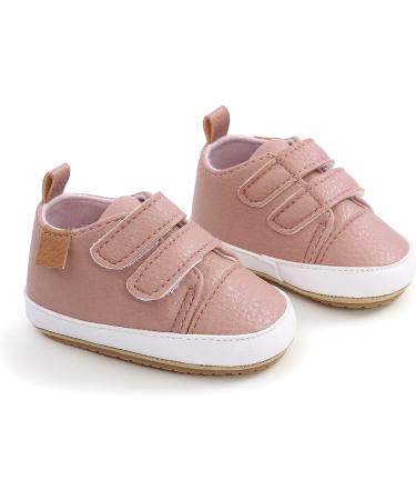 Baby Sneakers - PU Leather Anti-Slip First Walking Shoes for Boys & Girls 0-18 Months with Socks - Pink (0-6 Months) - Buy Online on GoSupps.com