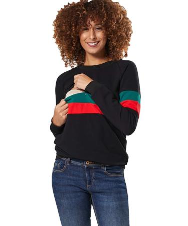 HAPPY MAMA Women's Maternity Nursing Zipped Sweatshirt Striped Jumper 1110 8 Black - Buy Online on GoSupps.com