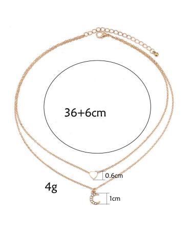DoubleNine Double Layered Tiny Heart Moon Pendant - Gold Dainty Necklace for Women & Girls | Everyday Simple Jewelry - Buy Online on GoSupps.com