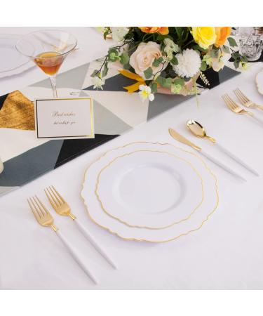 WDF 30Guest Gold Plastic Plates Disposable - Elegant Baroque Design for Weddings, Parties, Bridal Shower - Gold Plastic Silverware Included - Buy Online on GoSupps.com