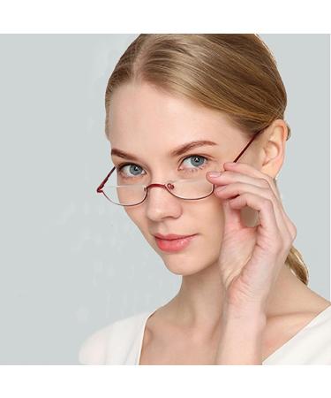 Hubeye 3 Pairs Half Moon Reading Glasses Set with Holster - 3.0 Dioptres | Metal Slim Semi Rimless Eyewear for Men and Women - Gold/Red/Black - Buy Online on GoSupps.com