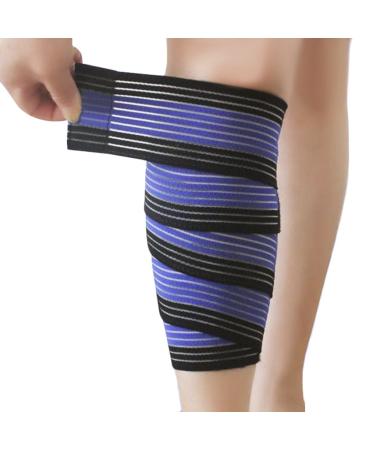BXT Nylon Calf Support Compression Stockings Calf Brace Knee Sleeve Wraps Bandage for Exercise 90 cm (Black+Blue)