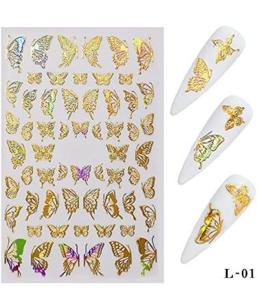8 Sheets 3D Butterfly Shapes Nail Art Sticker Set - Laser Gold and Silver Adhesive Decorations (TZ0291) - Buy Online on GoSupps.com