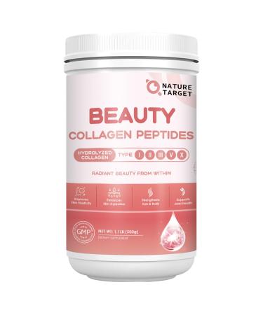 NATURE TARGET Beauty Collagen Peptides Powder for Women Multi Collagen Powder with Vitamin C Biotin Hyaluronic Acid Unflavored Keto Friendly Easy Dissolve Non-GMO 50 Servings 1.1 Pound (Pack of 1)